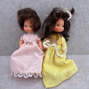 Vintage Mattel 4.5 In Play Dolls Dark Brown Hair Brown Eyes Taiwan 1976 Set of 2